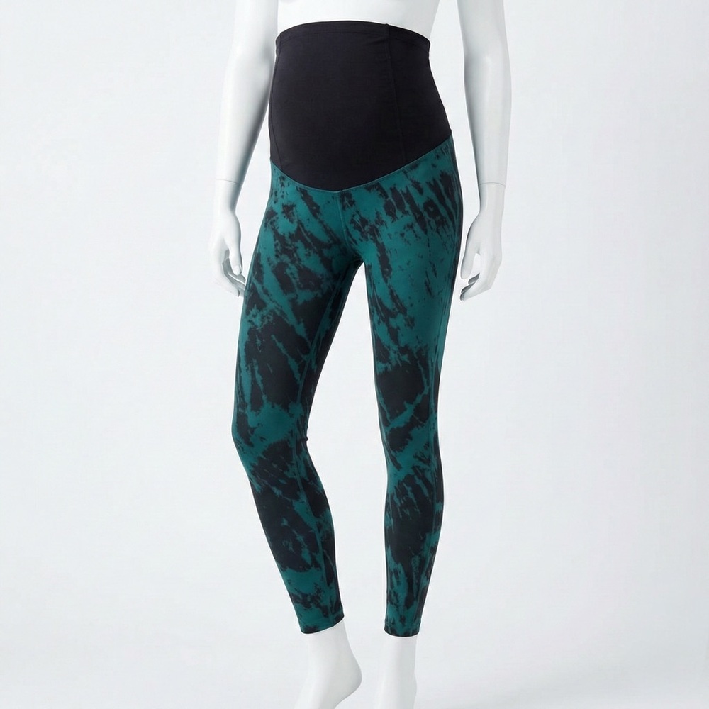 Isabel Maternity Active Leggings XS Green Black Tie Dye Crossover Panel